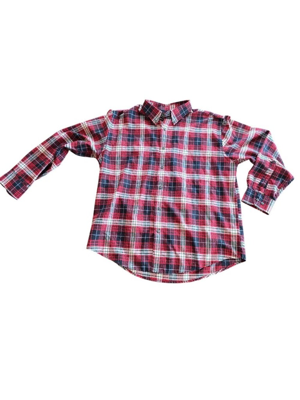 St. Johns Bay Men's Button-Down Red Plaid XL Cotton/Poly Easy Care Casual Fit